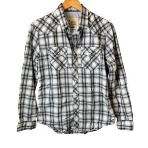 American Eagle Pearl Snap Shirt Western Plaid Rodeo Cowboy Y2K Vintage Fit Retro